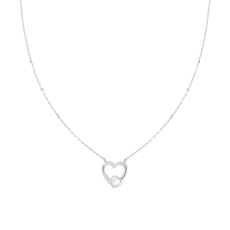 COLLANA CATENA FORZATINA DIAMANTATA CON CUORE E CUBIC ZIRCONIA BIANCO IN ARGENTO 925 GALVANICA RODIO