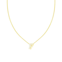 COLLANA CATENA SPIGA DIAMANTATA CON LETTERA INIZIALE F E CUBIC ZIRCONIA BIANCHI IN ARGENTO 925 GALVANICA ORO