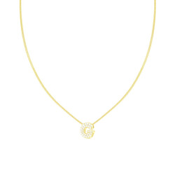 COLLANA CATENA SPIGA DIAMANTATA CON LETTERA INIZIALE G E CUBIC ZIRCONIA BIANCHI IN ARGENTO 925 GALVANICA ORO