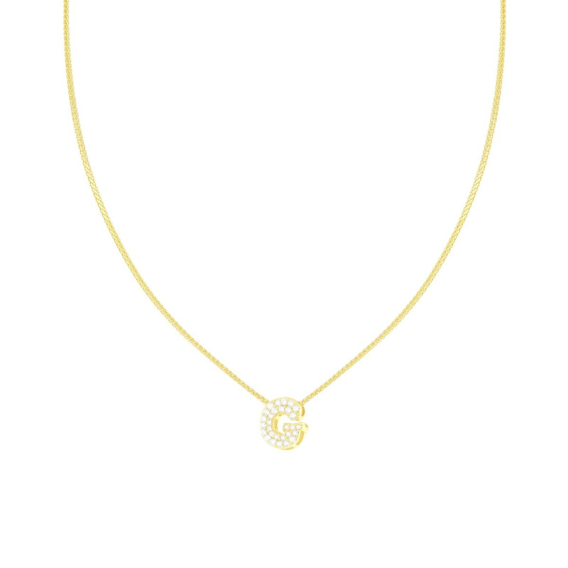 COLLANA CATENA SPIGA DIAMANTATA CON LETTERA INIZIALE G E CUBIC ZIRCONIA BIANCHI IN ARGENTO 925 GALVANICA ORO