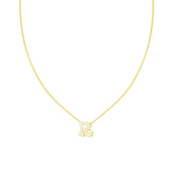 COLLANA CATENA SPIGA DIAMANTATA CON LETTERA INIZIALE R E CUBIC ZIRCONIA BIANCHI IN ARGENTO 925 GALVANICA ORO