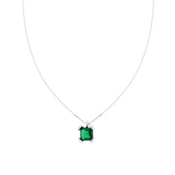 COLLANA CATENA FORZATINA DIAMANTATA CON QUADRATO VERDE SMERALDO CON GRIFFE CUBIC ZIRCONIA BIANCHI IN ARGENTO 925 GALVANICA RODIO