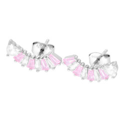 ORECCHINI CON CUORE E CUBIC ZIRCONIA ROSA E BIANCO TAGLIO TRAPEZIO IN ARGENTO 925 GALVANICA RODIO