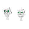 ORECCHINI GUFO CON CUBIC ZIRCONIA BIANCHI E VERDE SMERALDO IN ARGENTO 925 GALVANICA RODIO