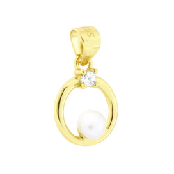 CIONDOLO CERCHIO CON PERLA NATURALE E CUBIC ZIRCONIA BIANCO IN ARGENTO 925 GALVANICA ORO