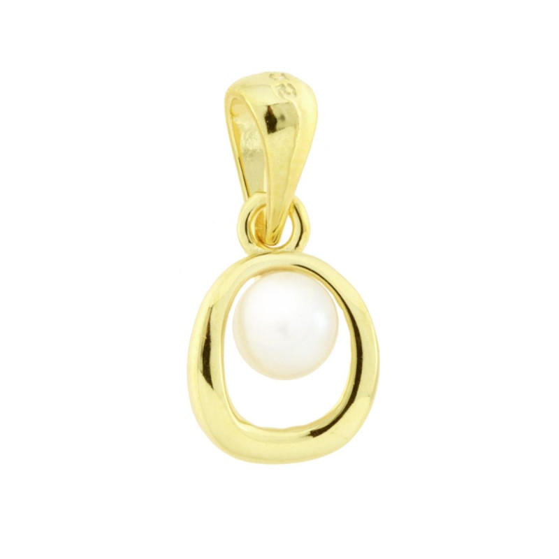 CIONDOLO OVALE CON PERLA NATURALE IN ARGENTO 925 GALVANICA ORO