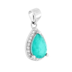 CIONDOLO GOCCIA PIETRA NATURALE TORMALINA PARAIBA CONTORNATI DA CUBIC ZIRCONIA BIANCHI IN ARGENTO 925 GALVANICA RODIO