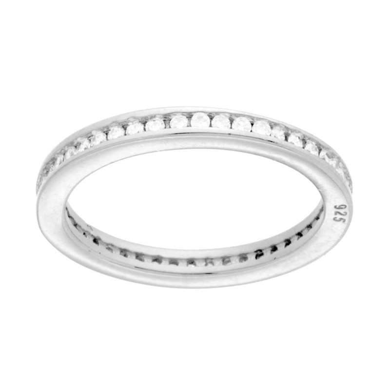 ANELLO ETERNITY VERETTA A GIRO CON CUBIC ZIRCONIA BIANCHI IN ARGENTO 925 GALVANICA RODIO