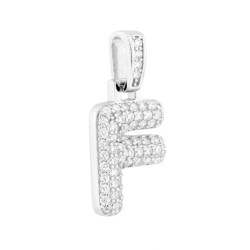 CIONDOLO LETTERA BUBBLE INIZIALE CON CUBIC ZIRCONIA BIANCHI IN ARGENTO 925 GALVANICA RODIO