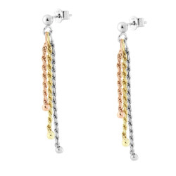 ORECCHINI LUNGHI TRE FILI CATENA CORDA DIAMANTATA IN ARGENTO 925 GALVANICA RODIO ORO E ROSA