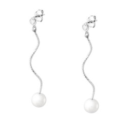 ORECCHINI LUNGHI CON PUNTO LUCE CUBIC ZIRCONIA BIANCO RICCIOLO E PERLA IN ARGENTO 925 GALVANICA RODIO