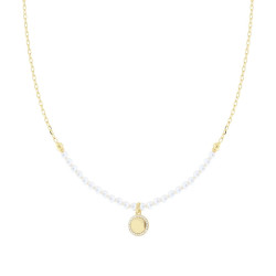COLLANA CON CATENA FORZATINA DIAMANTATA E FILO PERLA BIANCA IN VETRO PERLATO CON TONDO E CUBIC ZIRCONIA BIANCHI IN ARGENTO 925 G