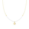 COLLANA CON CATENA FORZATINA DIAMANTATA E FILO PERLA BIANCA IN VETRO PERLATO CON TONDO E CUBIC ZIRCONIA BIANCHI IN ARGENTO 925 G