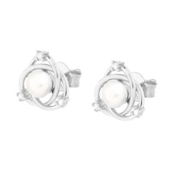 PARURE SET ORECCHINI E CIONDOLO GALASSIA CON PERLA E CUBIC ZIRCONIA BIANCHI IN ARGENTO 925 GALVANICA RODIO
