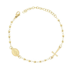 BRACCIALE ROSARIO CM 18+5 CON GRANI PALLINA LISCIA MM 3 CON CROCE E MEDAGLIA MADONNA IN ACCIAIO COLORE ORO