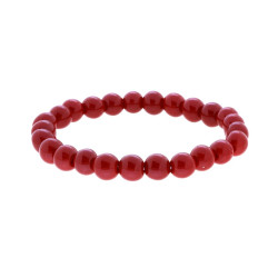 BRACCIALE ELASTICO CON PERLE COLORE ROSSO CORALLO MM 8