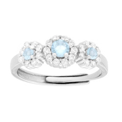 ANELLO TRILOGY FIORE ACQUAMARINA CONTORNATO DA CUBIC ZIRCONIA BIANCHI IN ARGENTO 925 GALVANICA RODIO