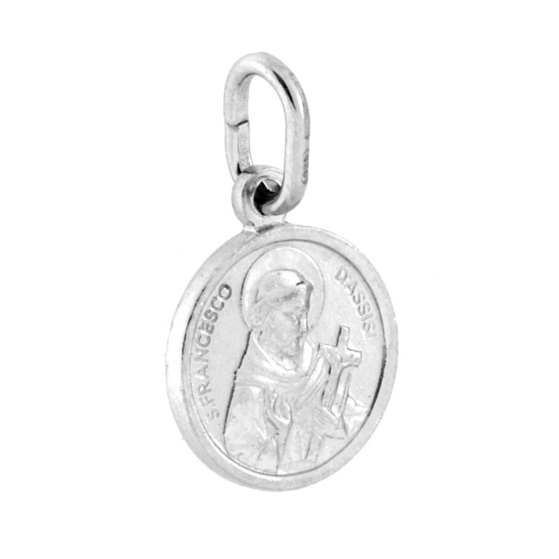 CIONDOLO MEDAGLIA TONDA CON SAN FRANCESCO D'ASSISI IN ARGENTO 925 GALVANICA RODIO