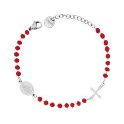 BRACCIALE ROSARIO CM 17+3 CON GRANI IN CRYSTAL COLORE ROSSO MM 3.5 IN ACCIAIO