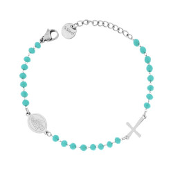 BRACCIALE ROSARIO CM 17+3 CON GRANI IN CRYSTAL COLORE TURCHESE MM 3.5 IN ACCIAIO