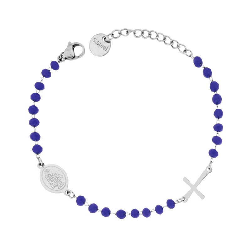 BRACCIALE ROSARIO CM 17+3 CON GRANI IN CRYSTAL COLORE BLU MM 3.5 IN ACCIAIO