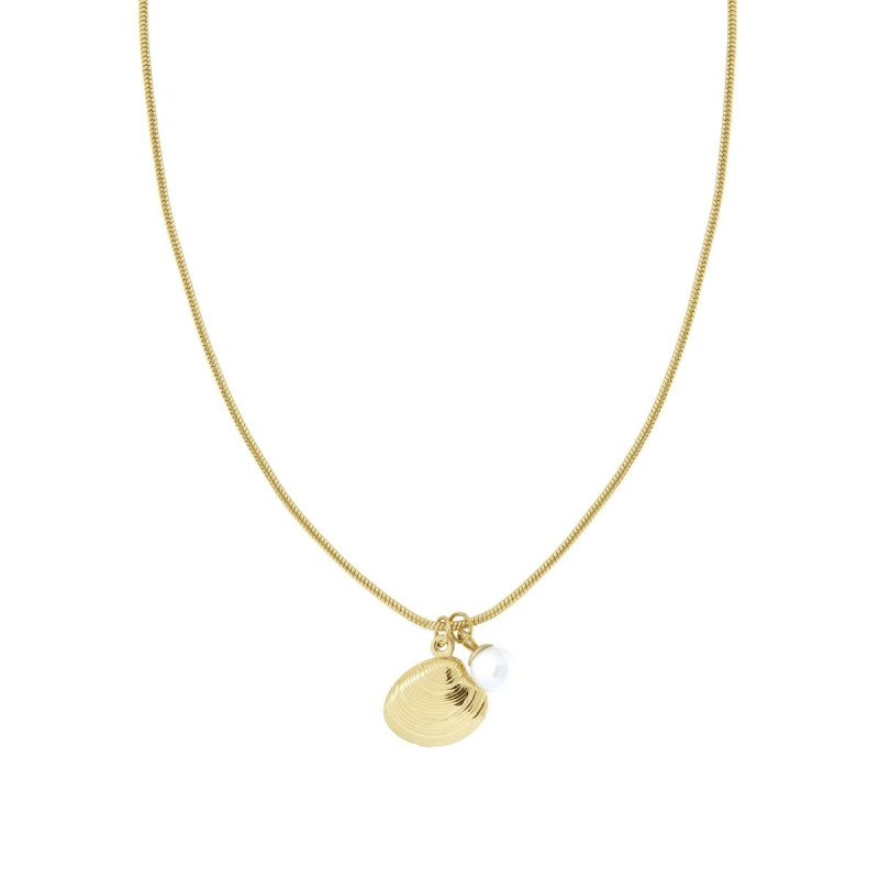 COLLANA CATENA CODA DI TOPO CON PERLA E CONCHIGLIA IN ACCIAIO COLORE ORO