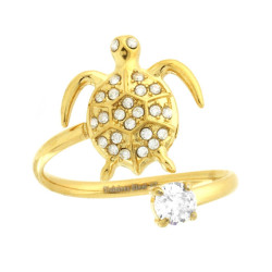 ANELLO FILO CONTRARIE TARTARUGA E PUNTO LUCE CON CRYSTAL BIANCHI IN ACCIAIO COLORE ORO