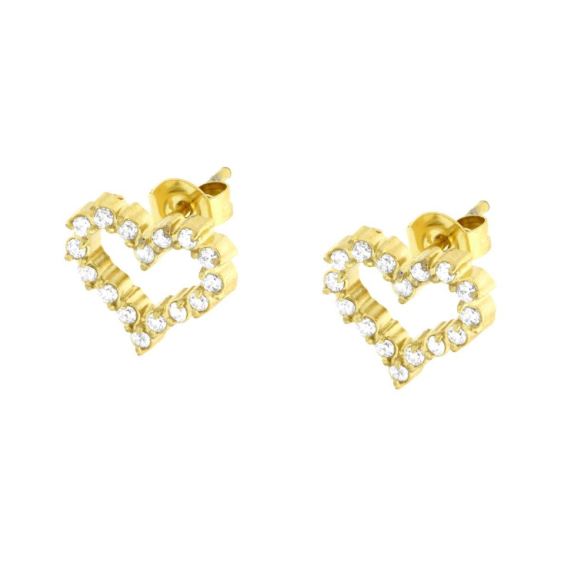 ORECCHINI CUORE CON CRYSTAL BIANCHI IN ACCIAIO COLORE ORO