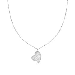 COLLANA CATENA FORZATINA CON CUORE BOMBATO E CRYSTAL BIANCHI IN ACCIAIO