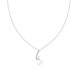 COLLANA CATENA FORZATINA CON PERLA E NASTRO CON CRYSTAL BIANCHI IN ACCIAIO