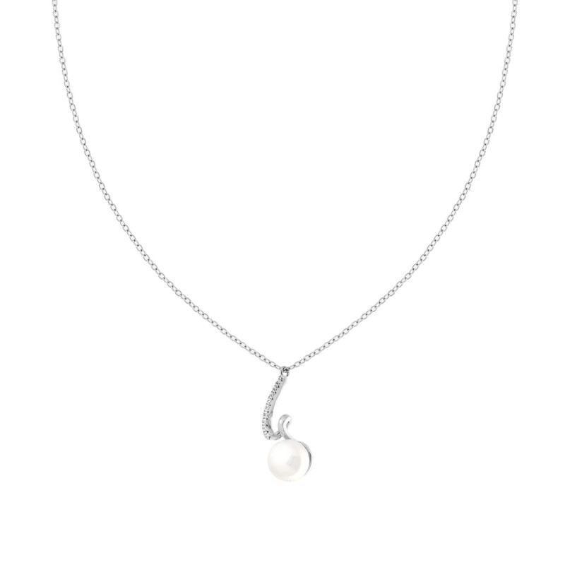 COLLANA CATENA FORZATINA CON PERLA E NASTRO CON CRYSTAL BIANCHI IN ACCIAIO