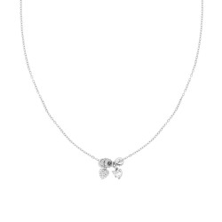 COLLANA CATENA FORZATINA DIAMANTATA CON CUORI E RONDELLE CON CRYSTAL BIANCHI IN ACCIAIO E OTTONE