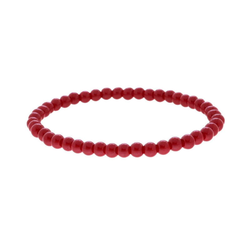 BRACCIALE ELASTICO CON PERLE COLORE ROSSO CORALLO MM 4