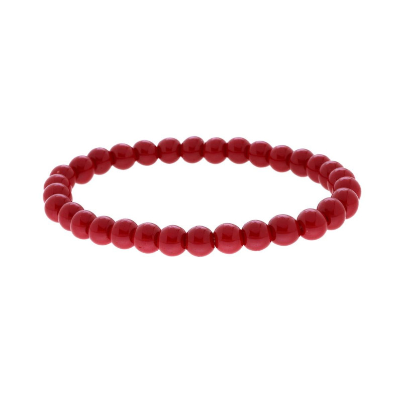 BRACCIALE ELASTICO CON PERLE COLORE ROSSO CORALLO MM 6