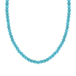 COLLANA FILO PERLE MM 6 COLORE TURCHESE IN ACCIAIO