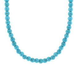 COLLANA FILO PERLE MM 8 COLORE TURCHESE IN ACCIAIO