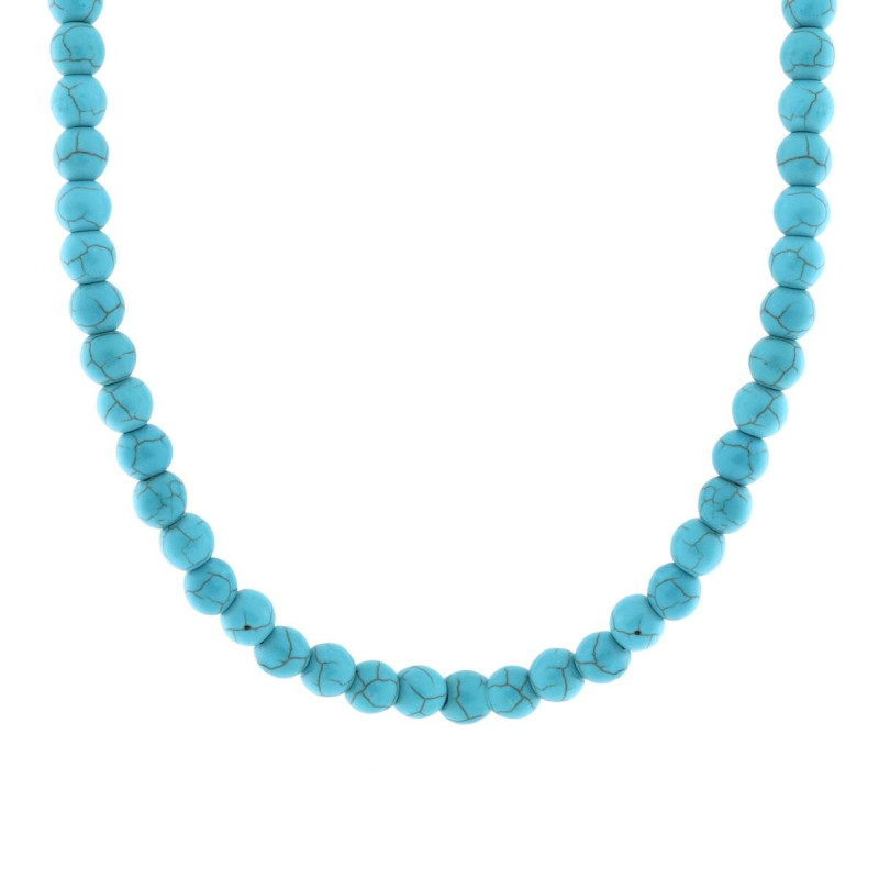 COLLANA FILO PERLE MM 8 COLORE TURCHESE IN ACCIAIO