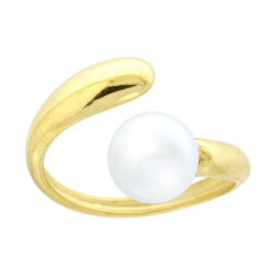 ANELLO CHUNKY CONTRARIE ABBRACCIO CON PERLA IN ACCIAIO COLORE ORO