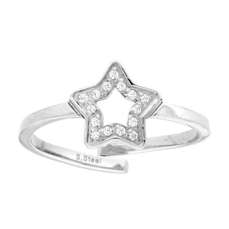 ANELLO STELLA CON CRYSTAL BIANCHI IN ACCIAIO