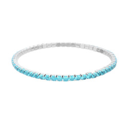 BRACCIALE TENNIS ELASTICO CON CRYSTAL COLORE ACQUAMARINA M 3 IN ACCIAIO
