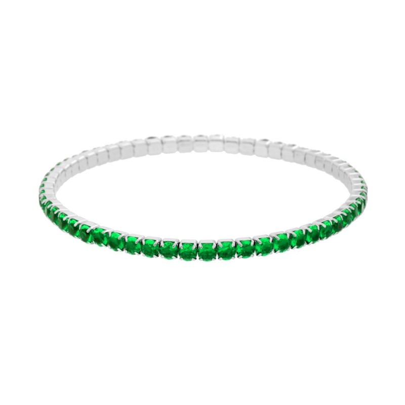 BRACCIALE TENNIS ELASTICO CON CRYSTAL COLORE VERDE SMERALDO M 3 IN ACCIAIO