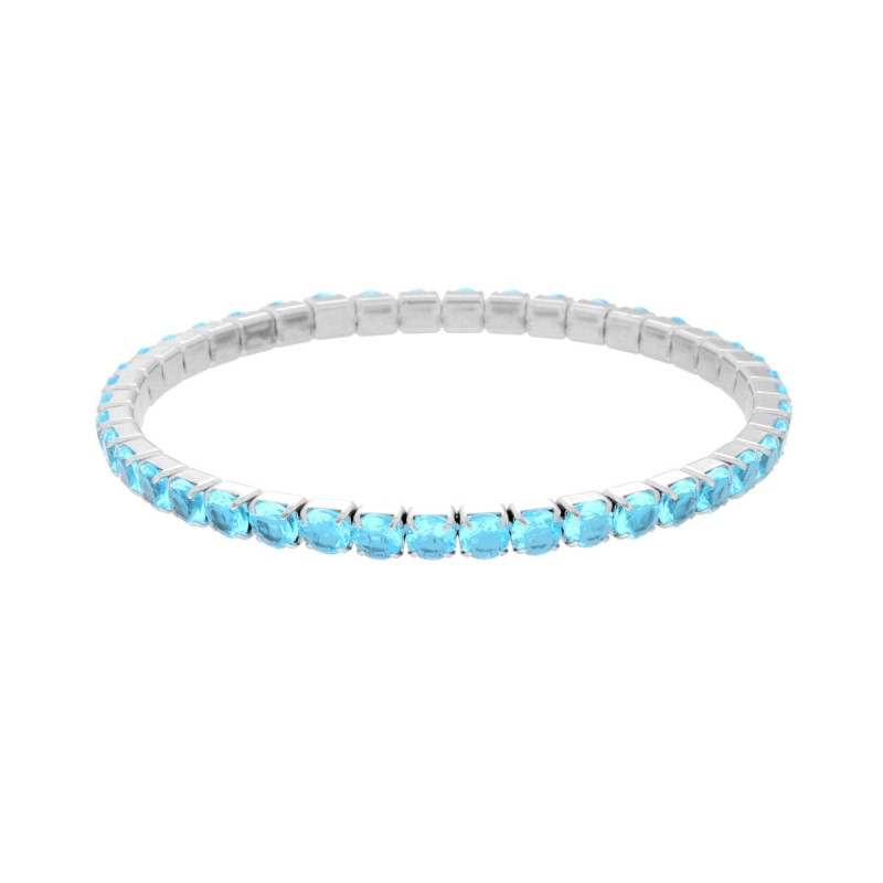BRACCIALE TENNIS ELASTICO CON CRYSTAL ACQUAMARINA MM 4 IN ACCIAIO