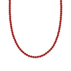 COLLANA FILO PERLE MM 4 COLORE ROSSO CORALLO IN ACCIAIO