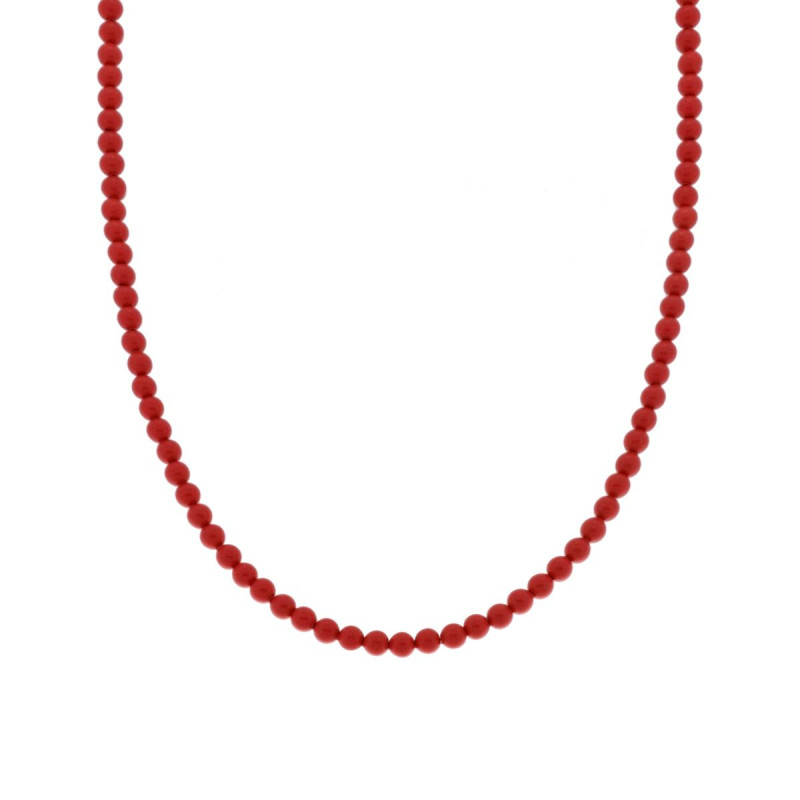 COLLANA FILO PERLE MM 4 COLORE ROSSO CORALLO IN ACCIAIO