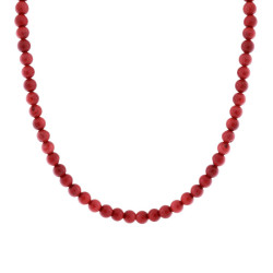COLLANA FILO PERLE MM 7 COLORE ROSSO CORALLO IN ACCIAIO