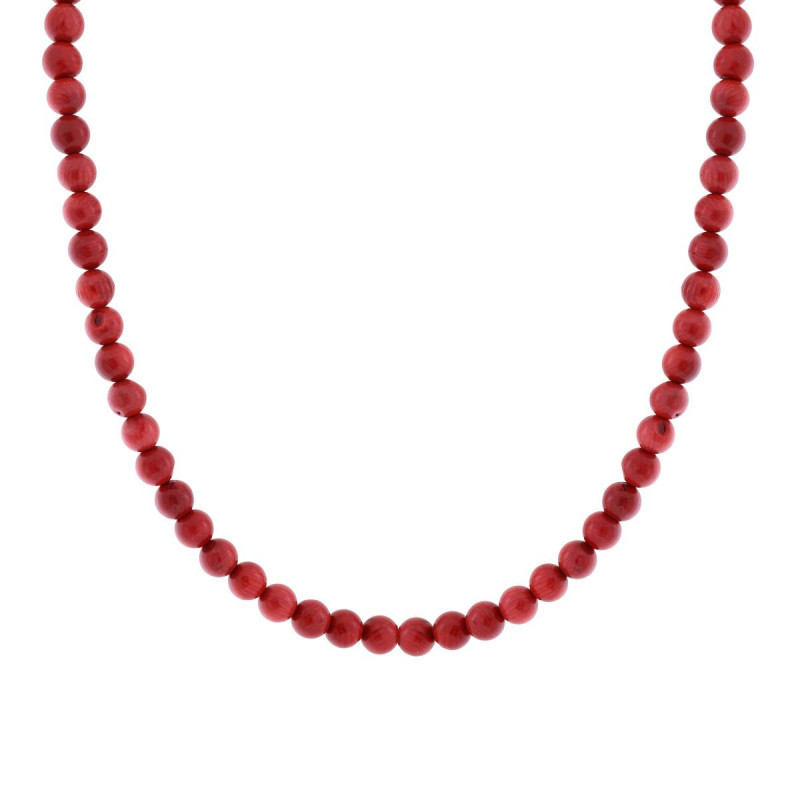 COLLANA FILO PERLE MM 7 COLORE ROSSO CORALLO IN ACCIAIO