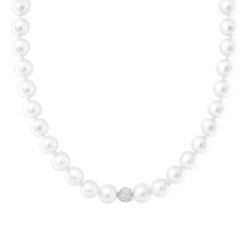 COLLANA FILO PERLE MM 12 CON SFERA CENTRALE CRYSTAL BIANCHI IN ACCIAIO