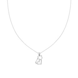 COLLANA CATENA FORZATINA DIAMANTATA CON GATTO CUORE E CRYSTAL BIANCHI IN ACCIAIO