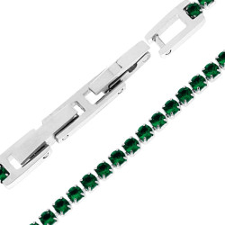 BRACCIALE TENNIS GRIFFE CM 16-18 CON CRYSTAL MM 3 VERDE SCURO REGOLABILE IN ACCIAIO