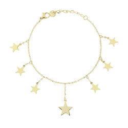 BRACCIALE CATENA FORZATINA DIAMANTATA CON STELLE PLAIN PENDENTI IN ACCIAIO COLORE ORO
